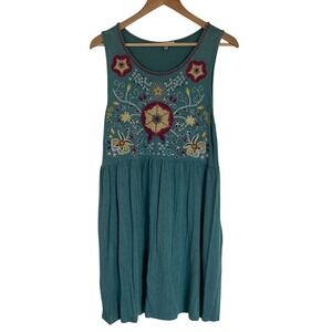 Jodifl Womens Teal Embroidered Sleeveless Dress Size M‎ Boho Summer Casual Short